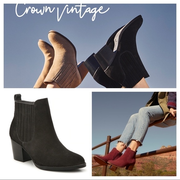 Crown Vintage CINDY BOOTIE size 9.5 Black Suede - Picture 1 of 15